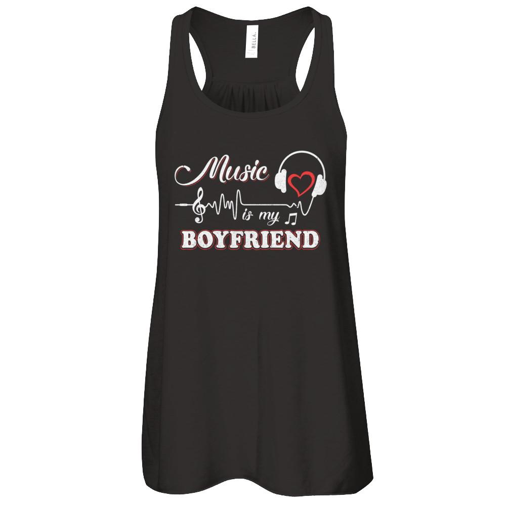Funny Music Is My Boyfriend Music-T-Shirt & Tank Top-Women's Flowy Racerback Tank-Black