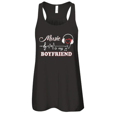 Funny Music Is My Boyfriend Music-T-Shirt & Tank Top-Women's Flowy Racerback Tank-Black