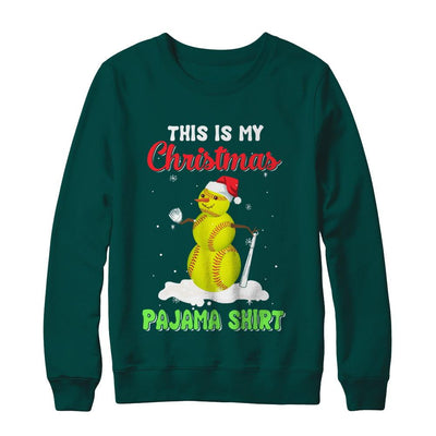 This Is My Christmas Pajama Xmas Snowman Softball-T-Shirt & Sweatshirt-Crewneck Sweatshirt-Deep Forest