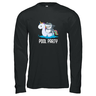 Pool Party Unicorn Float Funny Shark-T-Shirt & Tank Top-Long Sleeve T-Shirt-Black