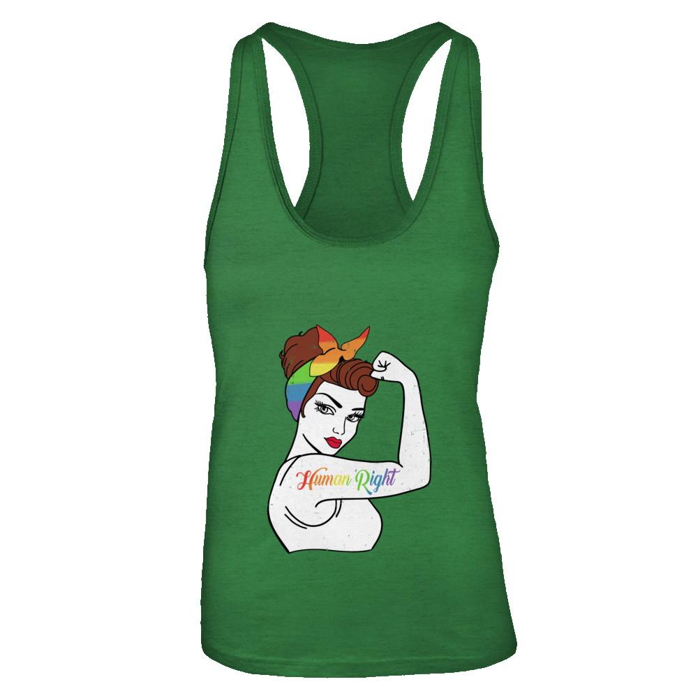 Lady Human Right LGBT Lesbian Gay Pride-T-Shirt & Tank Top-Women's Ideal Racerback Tank-Kelly Green