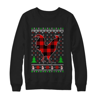 Funny Holiday Chicken Buffalo Plaid Ugly Christmas Sweater-T-Shirt & Sweatshirt-Crewneck Sweatshirt-Black