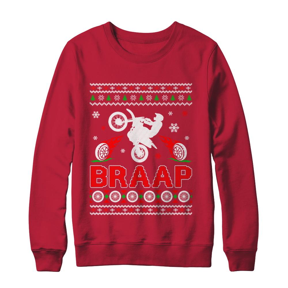 Motocross Sweater Christmas Dirt Bike BRAAP-T-Shirt & Sweatshirt-Crewneck Sweatshirt-Red