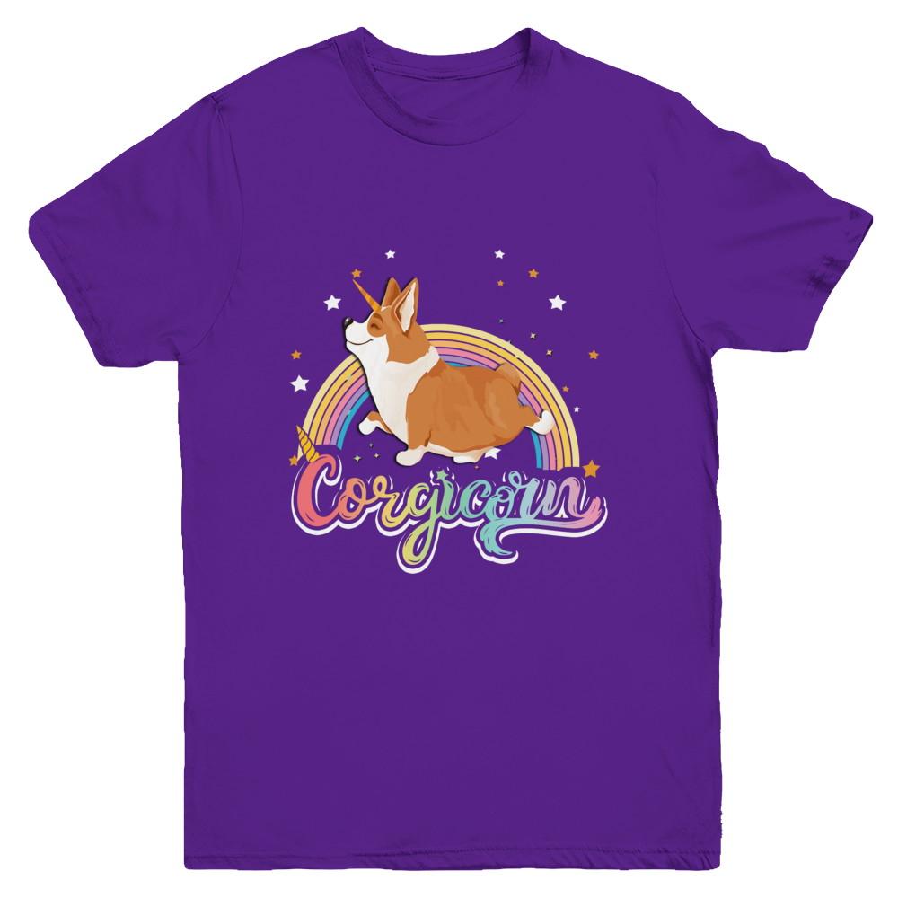 Corgicorn Corgi Unicorn Kids Space Galaxy Rainbow Youth-Youth Shirt-Youth T-Shirt-Purple