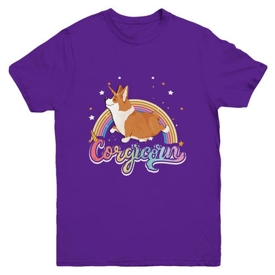 Corgicorn Corgi Unicorn Kids Space Galaxy Rainbow Youth-Youth Shirt-Youth T-Shirt-Purple
