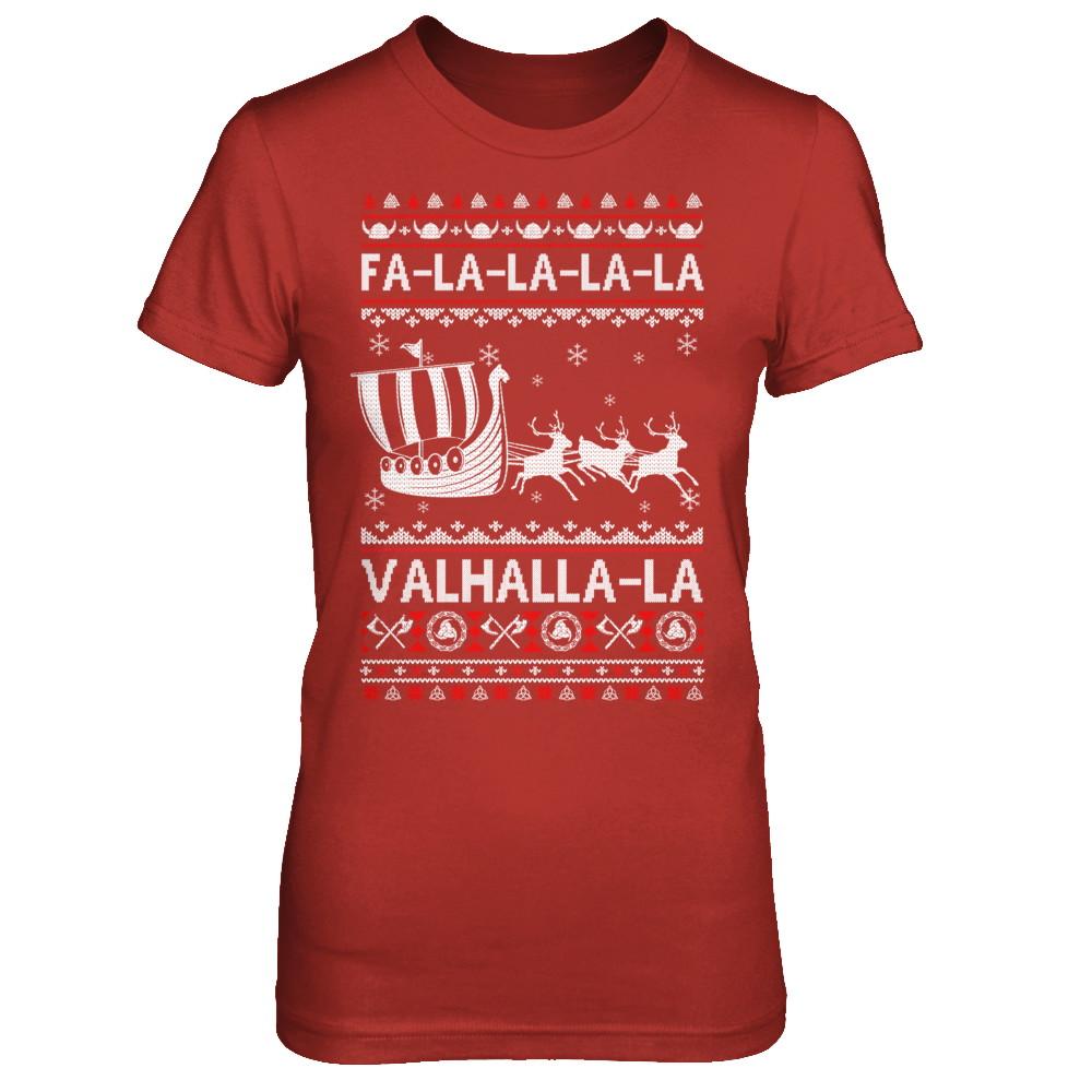 Fa La La Valhalla Viking Ship Ugly Christmas Sweater-T-Shirt & Sweatshirt-Women's T-Shirt-Red