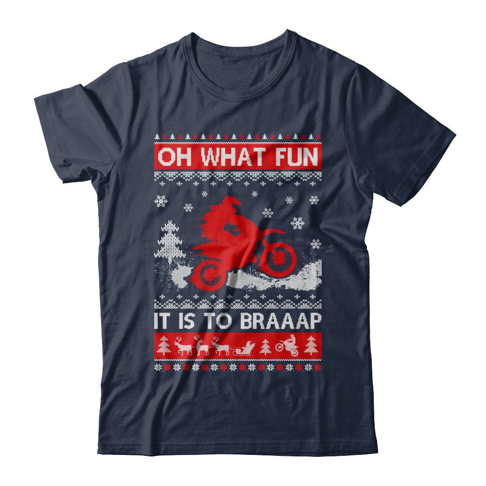 Oh What Fun It Is To Braaap Dirt Bike Ugly Christmas Sweater-T-Shirt & Sweatshirt-Classic T-Shirt-Navy