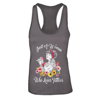 Just A Woman Who Loves Tattoos-T-Shirt & Tank Top-Women's Ideal Racerback Tank-Dark Grey
