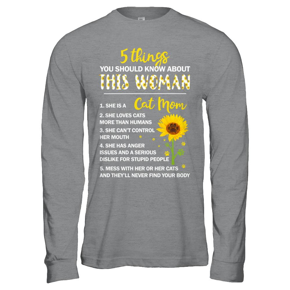 5 Things You Should Know About This Woman Cat Mom-T-Shirt & Hoodie-Long Sleeve T-Shirt-Sport Grey