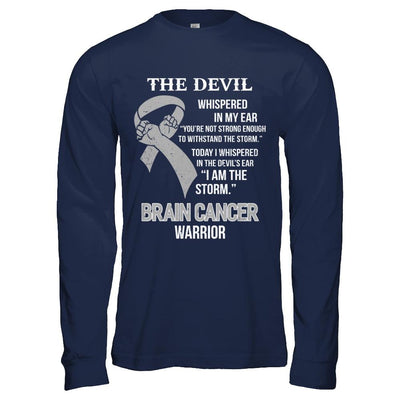 I Am The Storm Support Brain Cancer Warrior Gift-T-Shirt & Hoodie-Long Sleeve T-Shirt-Navy