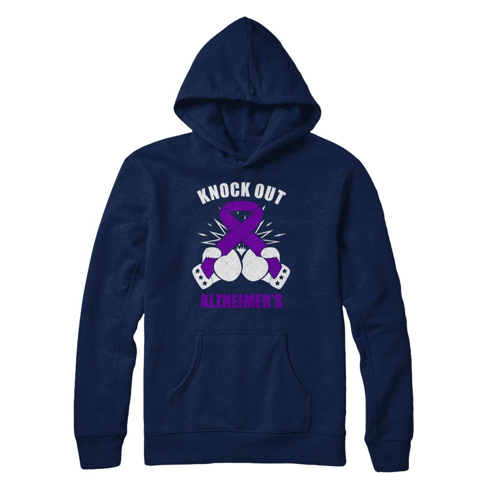 Boxing Knock Out Alzheimer's Awareness Support-T-Shirt & Hoodie-Pullover Hoodie-Navy