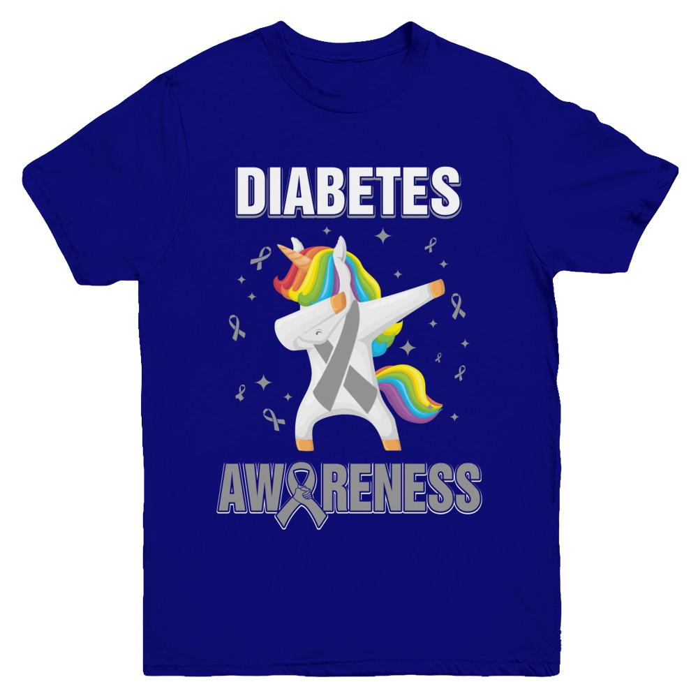 Inspirational Diabetes Awareness Unicorn Support Youth-Youth Shirt-Youth T-Shirt-Navy