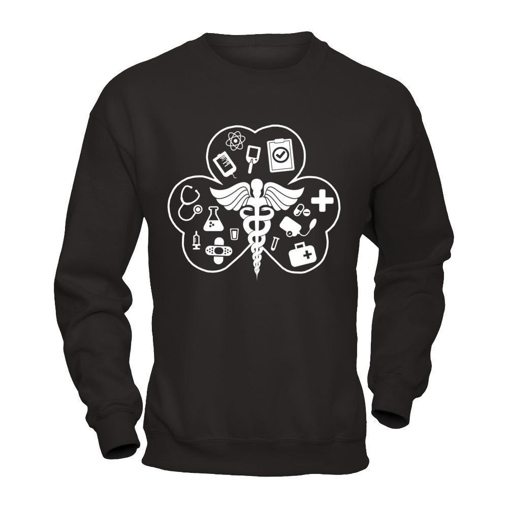 Nurses Happy Saint Patricks Day-T-Shirt & Hoodie-Crewneck Sweatshirt-Black