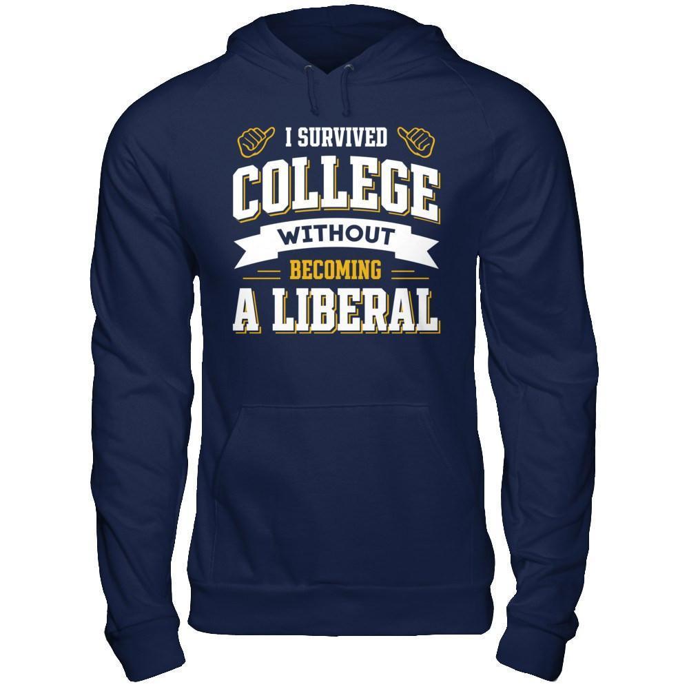 I Survived College Without Becoming A Liberal-T-Shirt & Hoodie-Pullover Hoodie-Navy