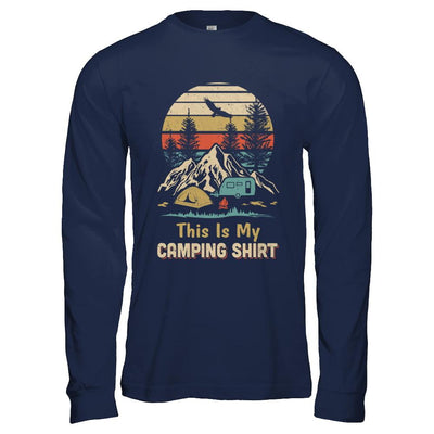 Vintage Papa Grandma Dad Mom This Is My Camping-T-Shirt & Hoodie-Long Sleeve T-Shirt-Navy
