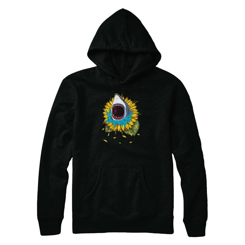 Shark Sunflower Funny Shark Lover Gift-T-Shirt & Tank Top-Pullover Hoodie-Black