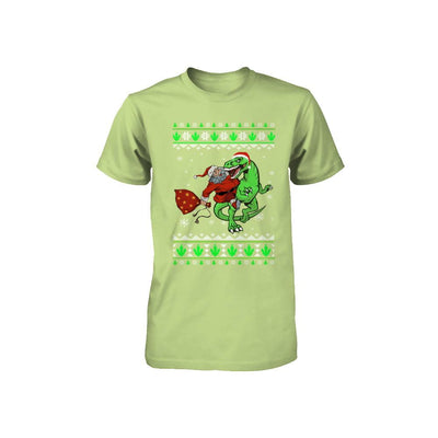 Santa Riding Dinosaur T-Rex Ugly Christmas Sweater Youth-Youth Shirt-Toddler T-Shirt-Key Lime