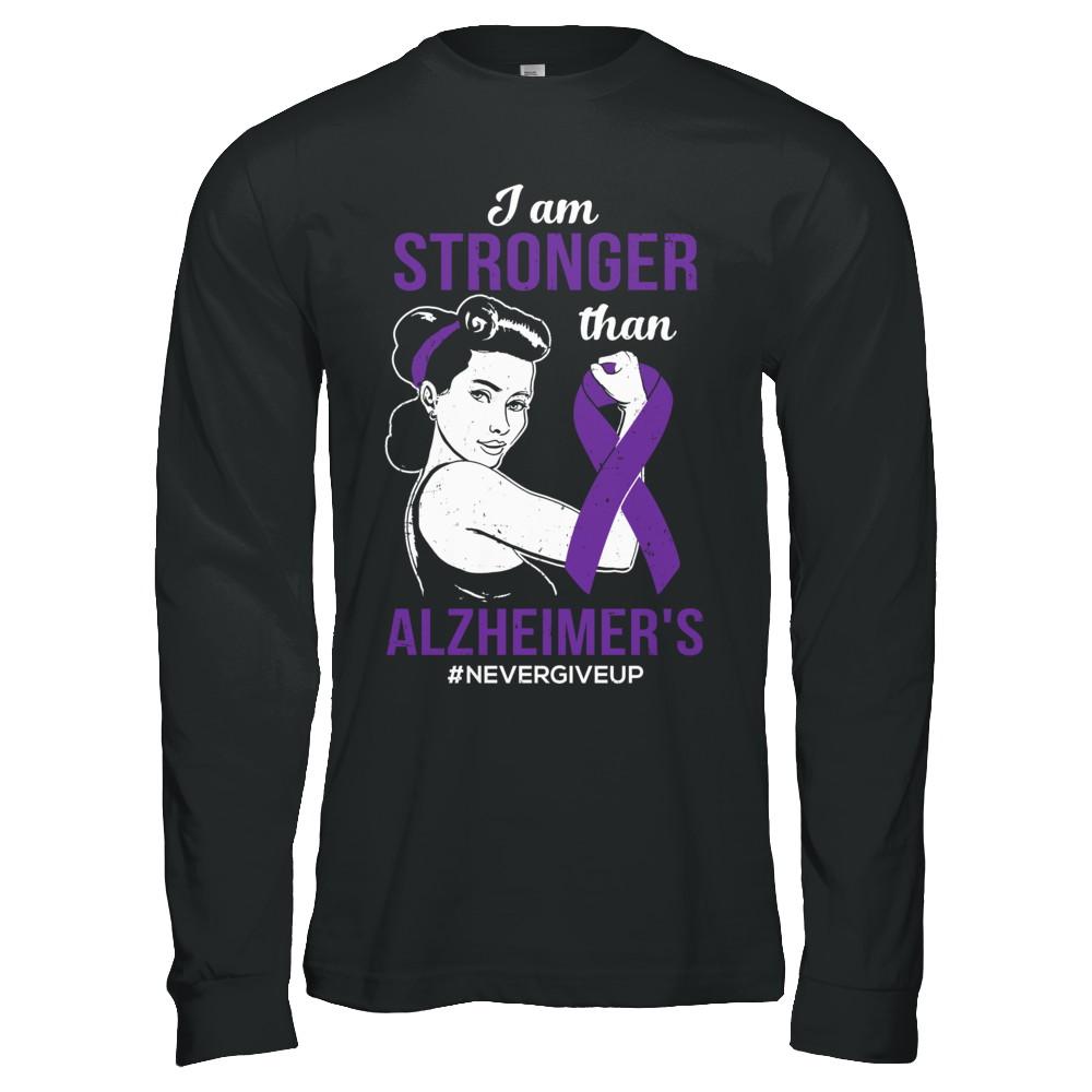 I Am Stronger Than Alzheimer's Awareness Support-T-Shirt & Hoodie-Long Sleeve T-Shirt-Black