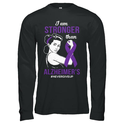I Am Stronger Than Alzheimer's Awareness Support-T-Shirt & Hoodie-Long Sleeve T-Shirt-Black