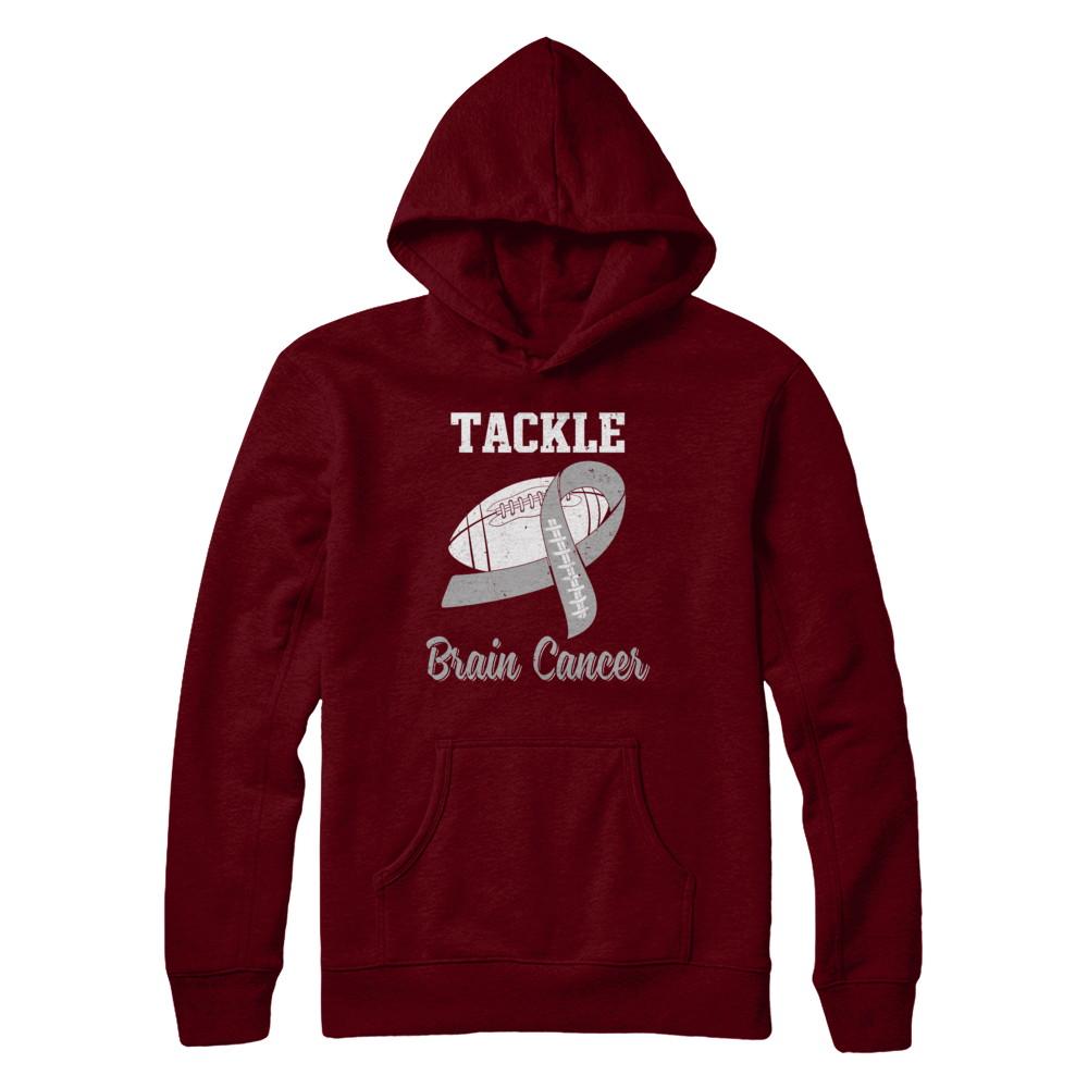 Football Survivor Tackle Gray Brain Cancer Awareness-T-Shirt & Hoodie-Pullover Hoodie-Maroon