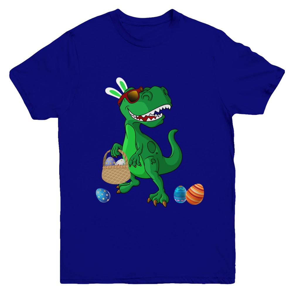 Funny Dabbing Cool Easter Bunny Dinosaur Youth-Youth Shirt-Youth T-Shirt-Navy