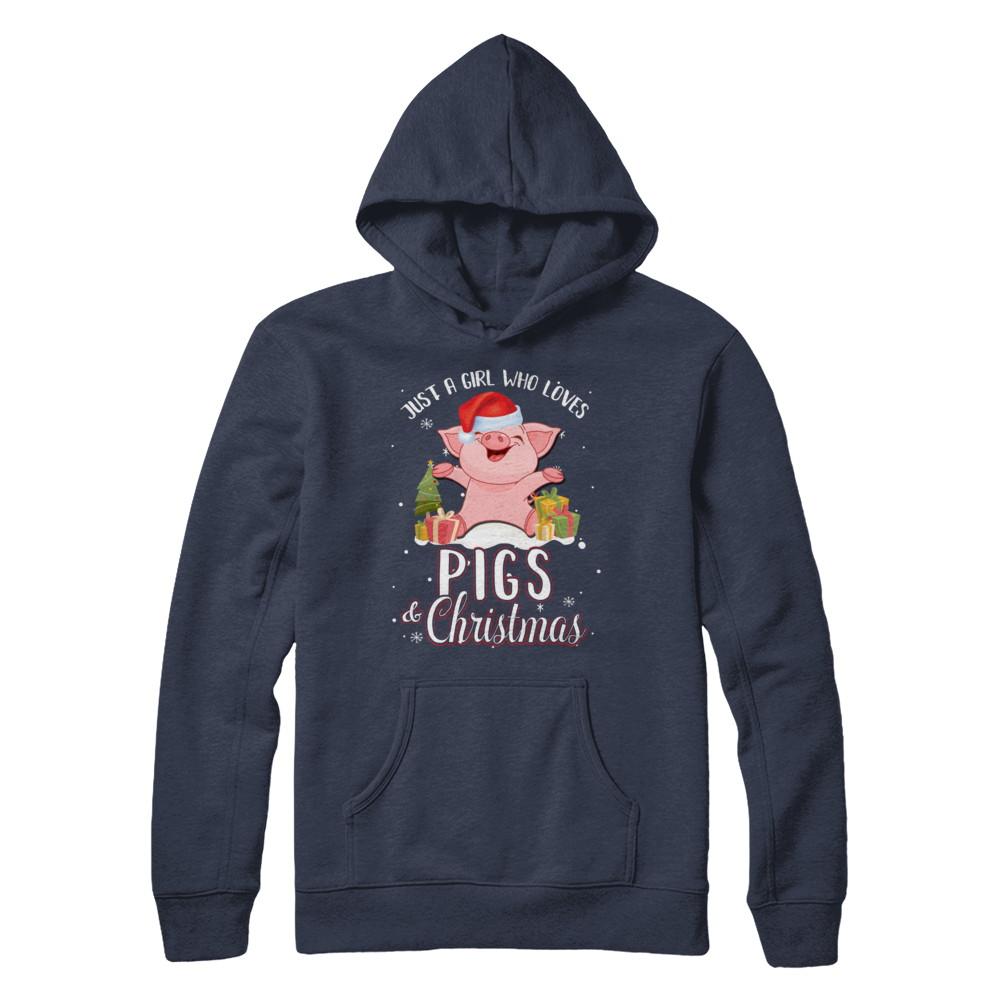 Just A Girl Who Loves Pigs And Christmas-T-Shirt & Sweatshirt-Pullover Hoodie-Navy