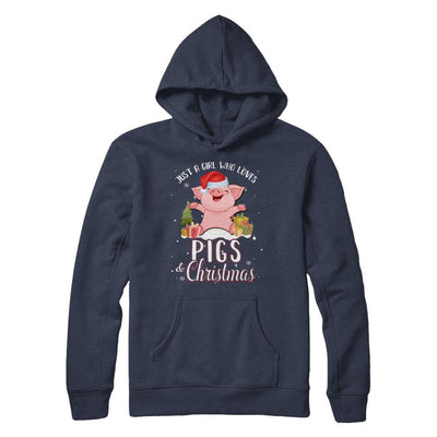 Just A Girl Who Loves Pigs And Christmas-T-Shirt & Sweatshirt-Pullover Hoodie-Navy