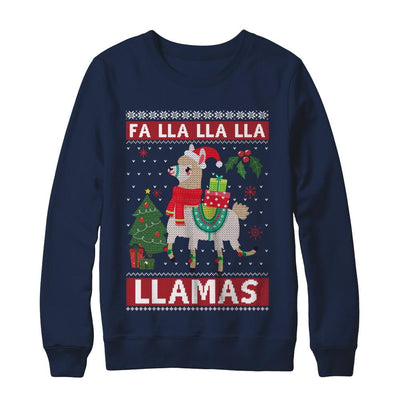 Fa Lla Lla Llama Christmas Singing Cute Ugly Sweater-T-Shirt & Sweatshirt-Crewneck Sweatshirt-Navy