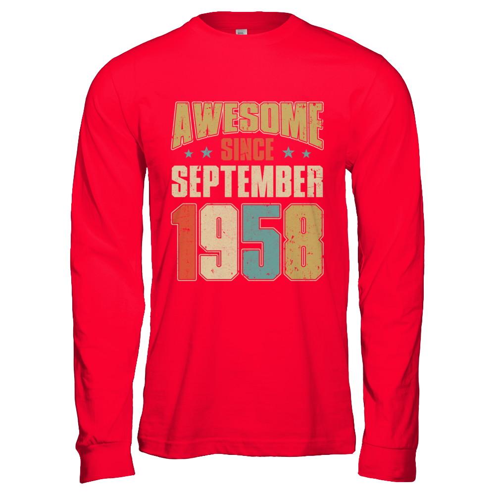 Vintage Retro Awesome Since September 1958 63th Birthday-T-Shirt & Hoodie-Long Sleeve T-Shirt-Red