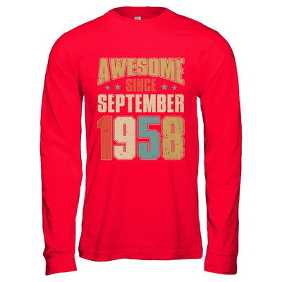 Vintage Retro Awesome Since September 1958 63th Birthday-T-Shirt & Hoodie-Long Sleeve T-Shirt-Red