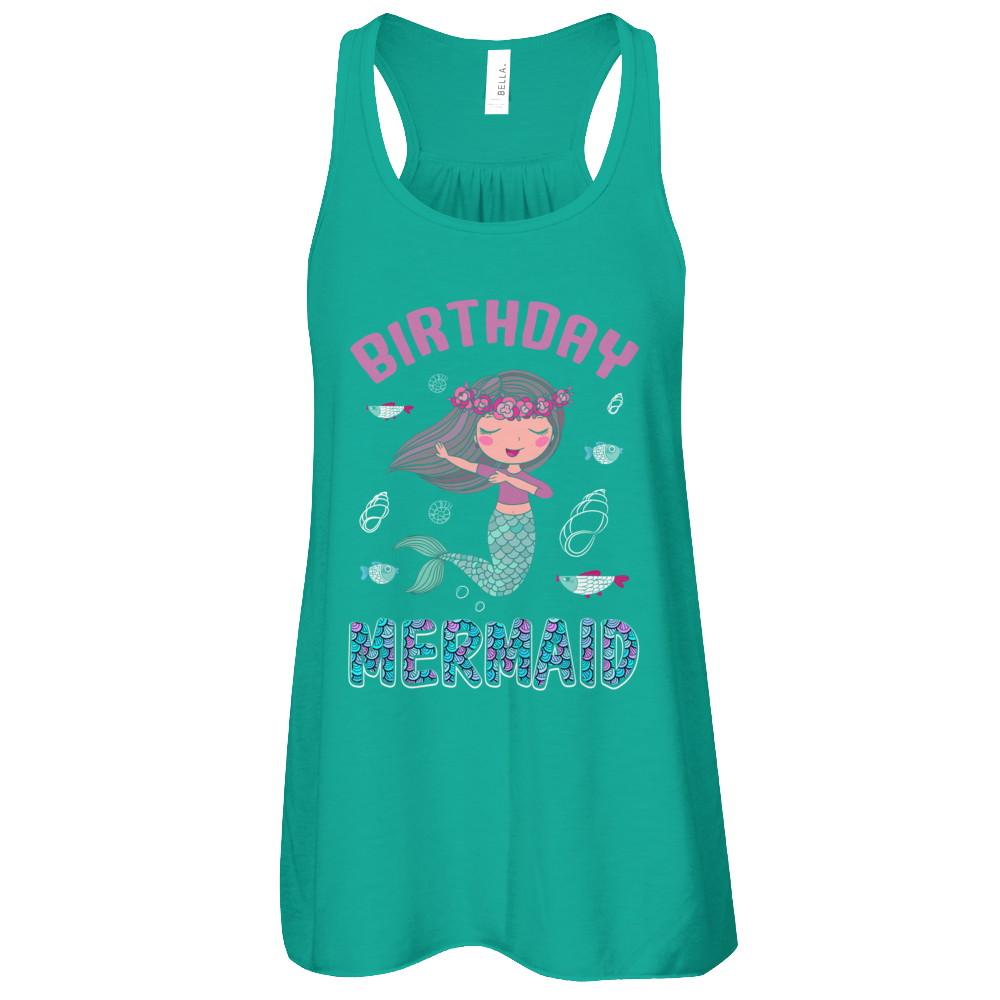 Birthday Mermaid Party Dabbing-T-Shirt & Tank Top-Women's Flowy Racerback Tank-Kelly