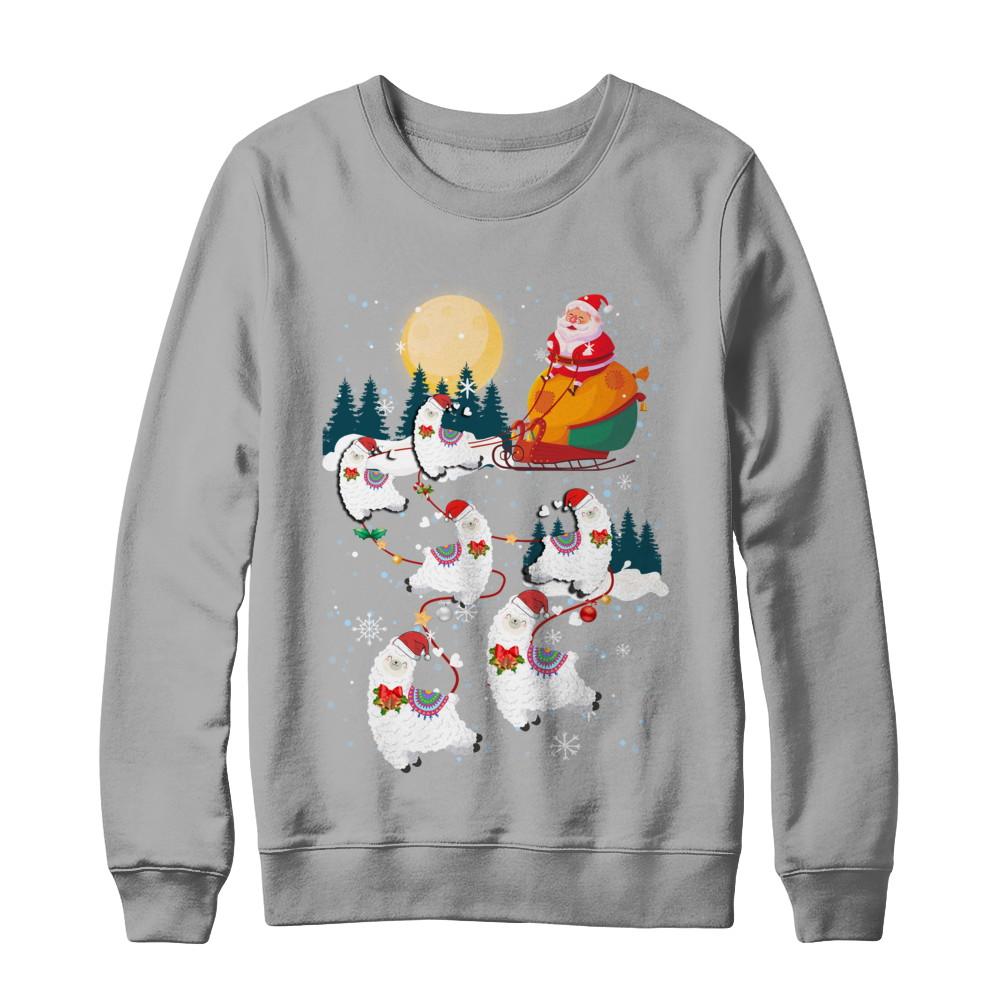 Funny Christmas Llama Alpaca Reindeer Lover Santa Gift-T-Shirt & Sweatshirt-Crewneck Sweatshirt-Light Steel