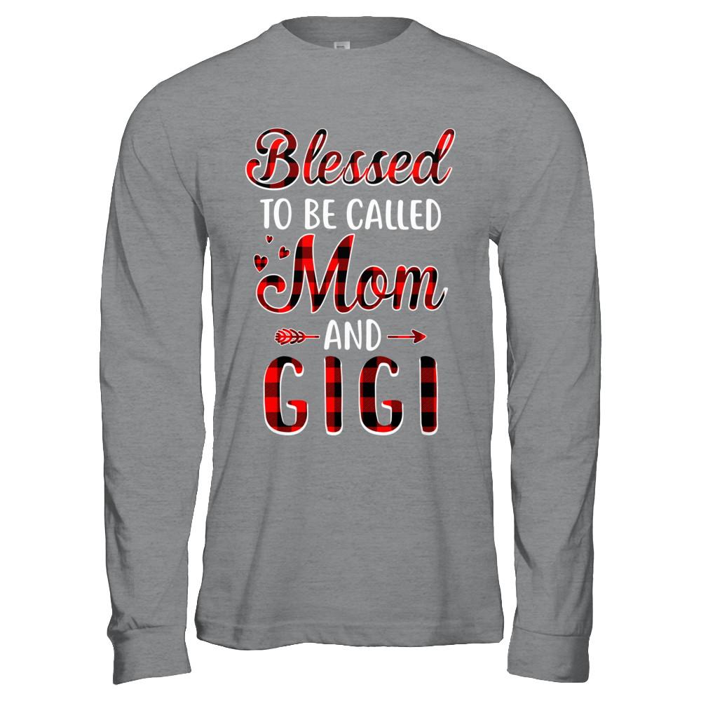 Red Buffalo Plaid Blessed To Be Called Mom And Gigi-T-Shirt & Hoodie-Long Sleeve T-Shirt-Sport Grey