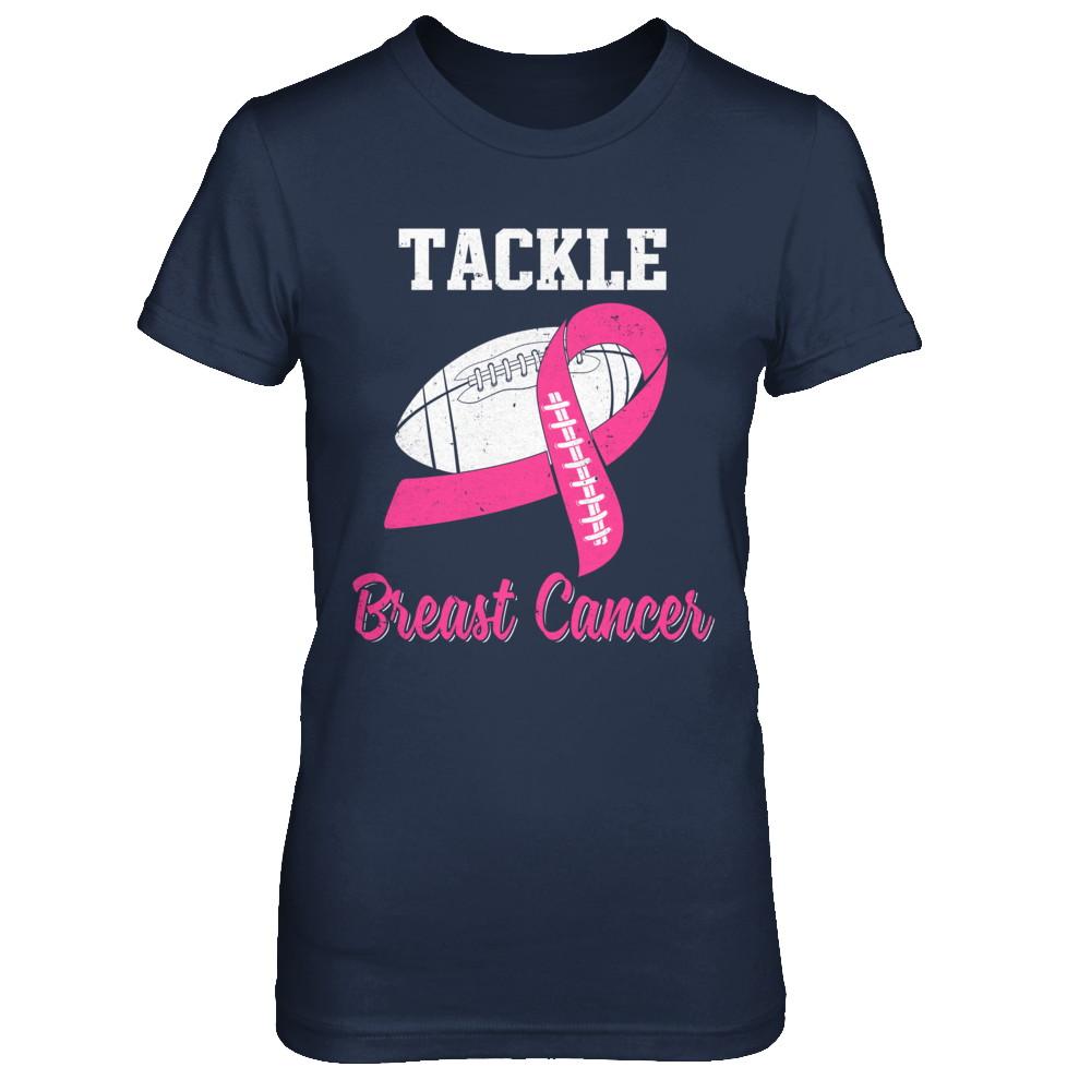 Football Survivor Tackle Pink Breast Cancer Awareness-T-Shirt & Hoodie-Women's T-Shirt-Navy