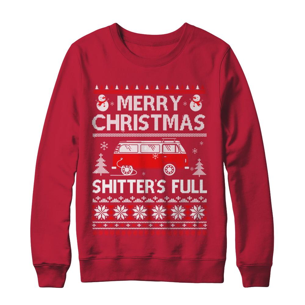 Merry Christmas Shitters Full Ugly Sweater-T-Shirt & Sweatshirt-Crewneck Sweatshirt-Red
