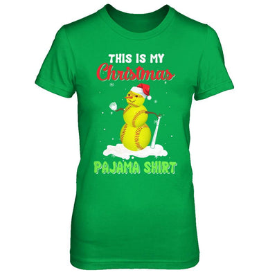 This Is My Christmas Pajama Xmas Snowman Softball-T-Shirt & Sweatshirt-Women's T-Shirt-Irish Green