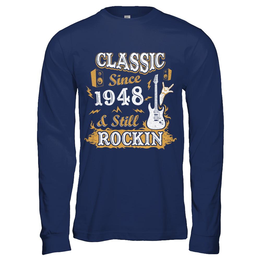 Vintage Classic Since 1948 With Rockin 73th Birthday-T-Shirt & Hoodie-Long Sleeve T-Shirt-Navy