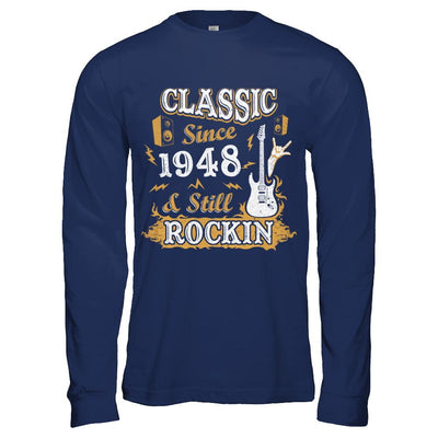 Vintage Classic Since 1948 With Rockin 73th Birthday-T-Shirt & Hoodie-Long Sleeve T-Shirt-Navy