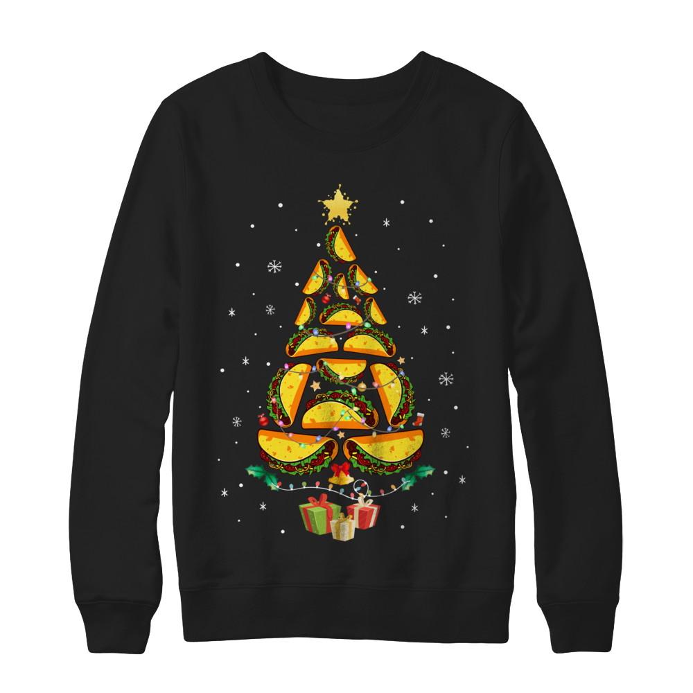 Funny Tacos Christmas Tree Ugly Christmas Sweater-T-Shirt & Sweatshirt-Crewneck Sweatshirt-Black