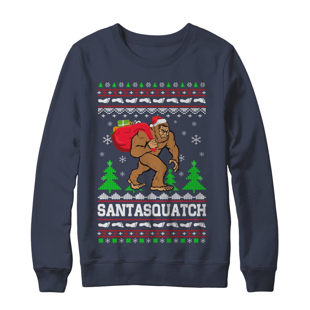 Funny Santasquatch Bigfoot Ugly Christmas Sweater Gift-T-Shirt & Sweatshirt-Crewneck Sweatshirt-Navy