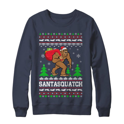 Funny Santasquatch Bigfoot Ugly Christmas Sweater Gift-T-Shirt & Sweatshirt-Crewneck Sweatshirt-Navy