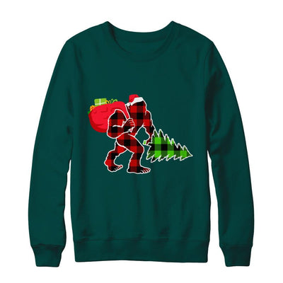 Red Plaid Bigfoot Christmas Buffalo Plaid-T-Shirt & Sweatshirt-Crewneck Sweatshirt-Deep Forest