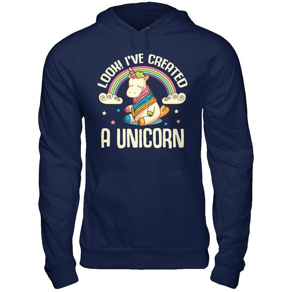 Look I've Created A Unicorn-T-Shirt & Hoodie-Pullover Hoodie-Navy