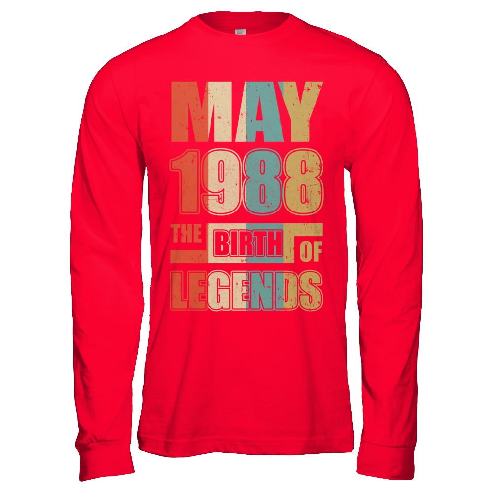 Vintage Retro May 1988 Birth Of Legends 33th Birthday-T-Shirt & Hoodie-Long Sleeve T-Shirt-Red