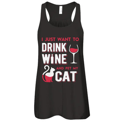 I Just Want To Drink Wine And Pet My Cat-T-Shirt & Tank Top-Women's Flowy Racerback Tank-Black