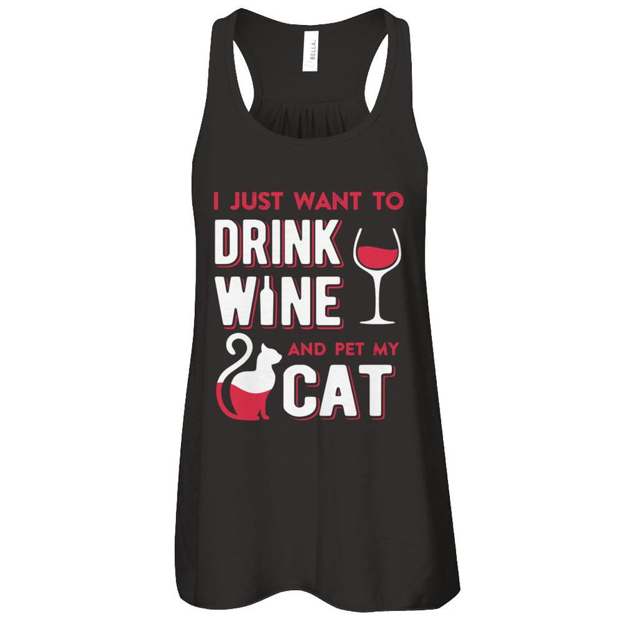 I Just Want To Drink Wine And Pet My Cat-T-Shirt & Tank Top-Women's Flowy Racerback Tank-Black
