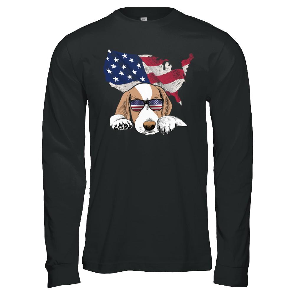 Funny Patriot Beagle Dog 4Th Of July American Flag-T-Shirt & Hoodie-Long Sleeve T-Shirt-Black