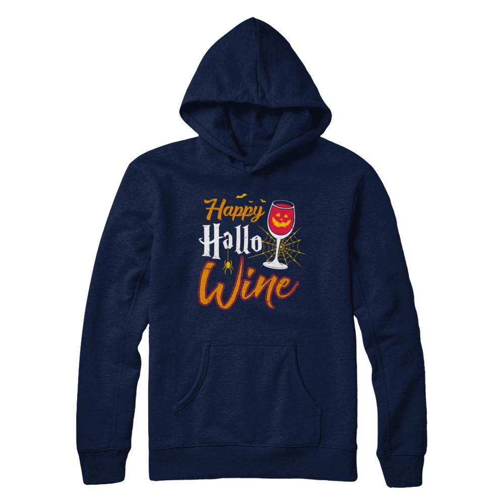 Happy Hallo Wine Funny Halloween-T-Shirt & Sweatshirt-Pullover Hoodie-Navy