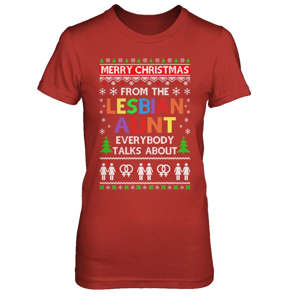 LGBT Merry Christmas From Lesbian Aunt Ugly Christmas Sweater-T-Shirt & Sweatshirt-Women's T-Shirt-Red