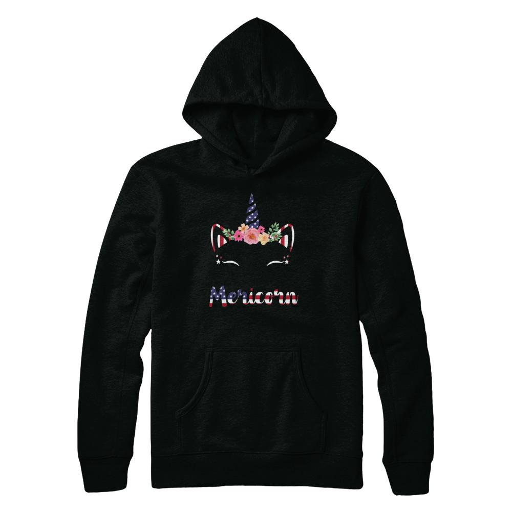 Independence Day Patriotic 4Th Of July Cat Unicorn Mericorn-T-Shirt & Hoodie-Pullover Hoodie-Black